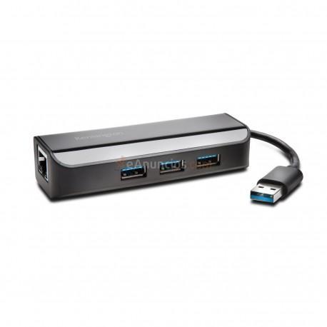 KENSINGTON - ADAPTADOR UA3000E USB 3.0 ETHERNET Y HUB DE 3 PUERTOS: NEGRO